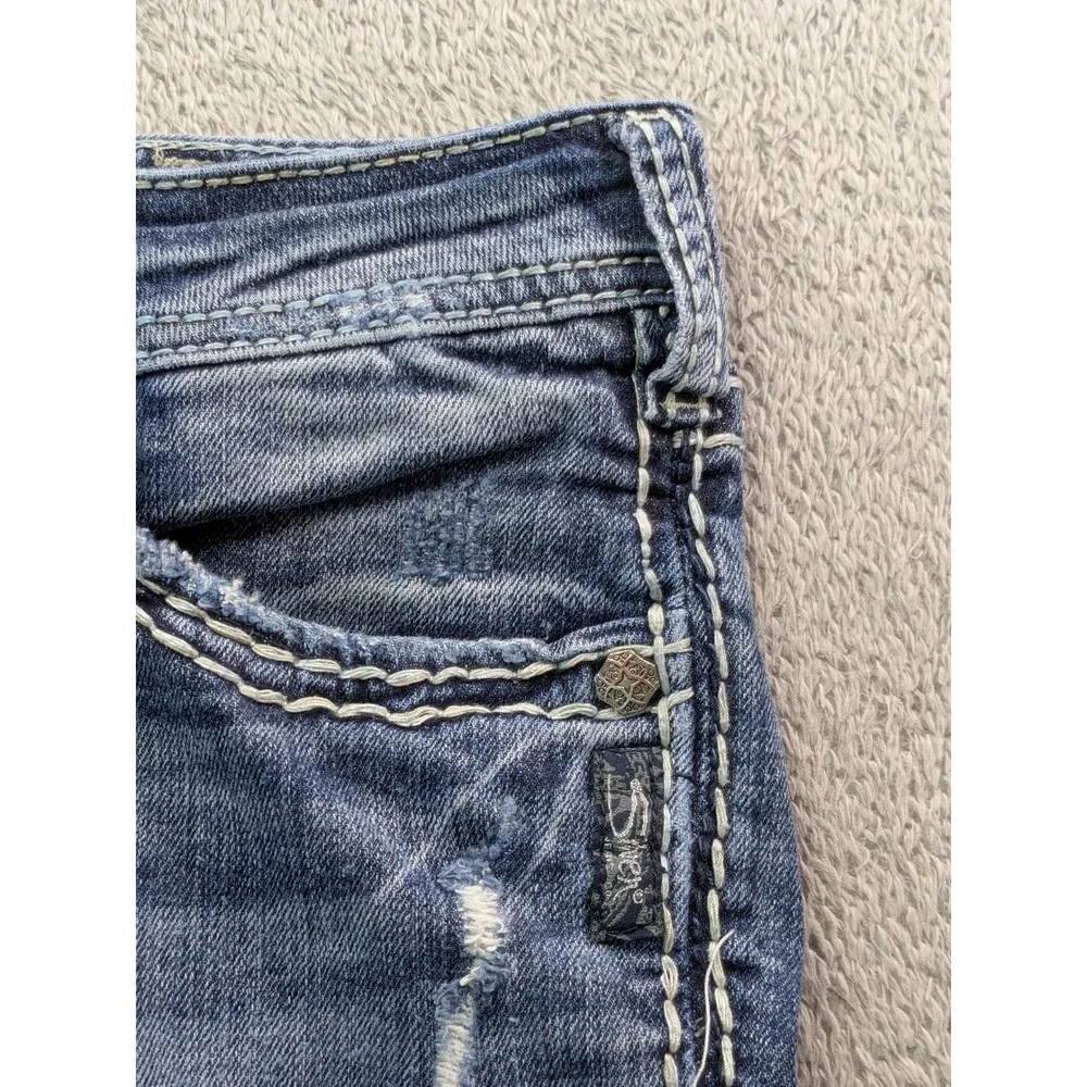 Silver Jeans Co Mens Aiko Bootcut Distressed Embroidered Blue Jeans W30 L33